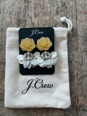 J. Crew Yellow Rose & White Petal Cluster Drop Earrings